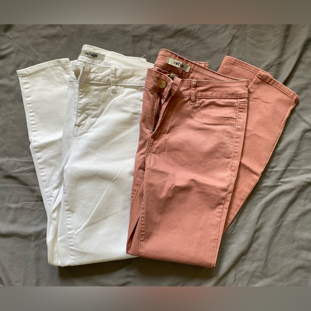 White and Dusty Pink Refuge Charlotte Russe Stretch Denim Jeans Skinny Like New